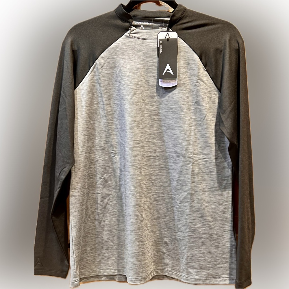 NWT Antigua Women’s “Veil” Gray Black L/S Golf Sun Shirt UPF50 Active Sz L, 2XL